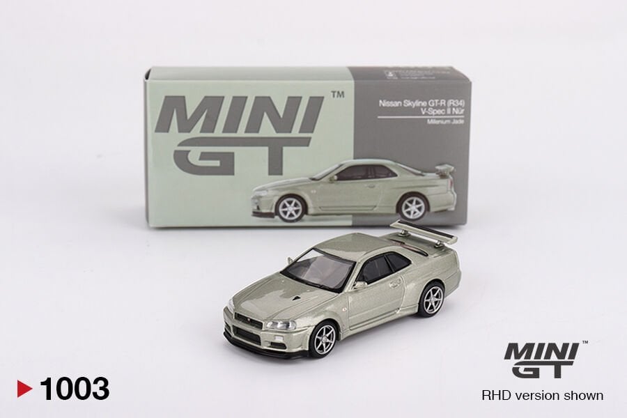 Mini GT 1/64 Nissan Skyline GT-R (R34) V-Spec II Nür Millenium Jade