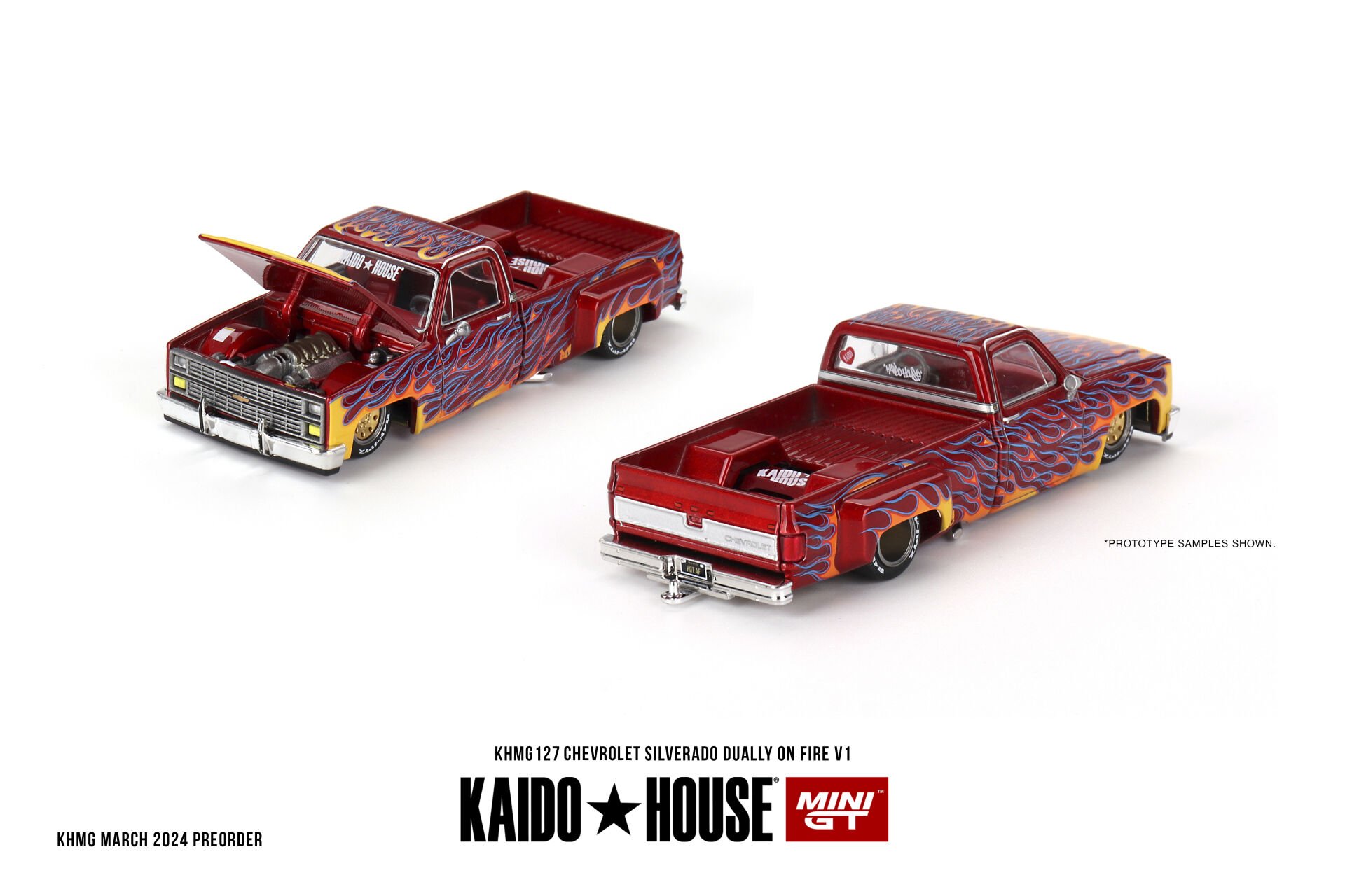 KAIDOHOUSE x MINI GT Chevrolet Silverado Dually on Fire V1