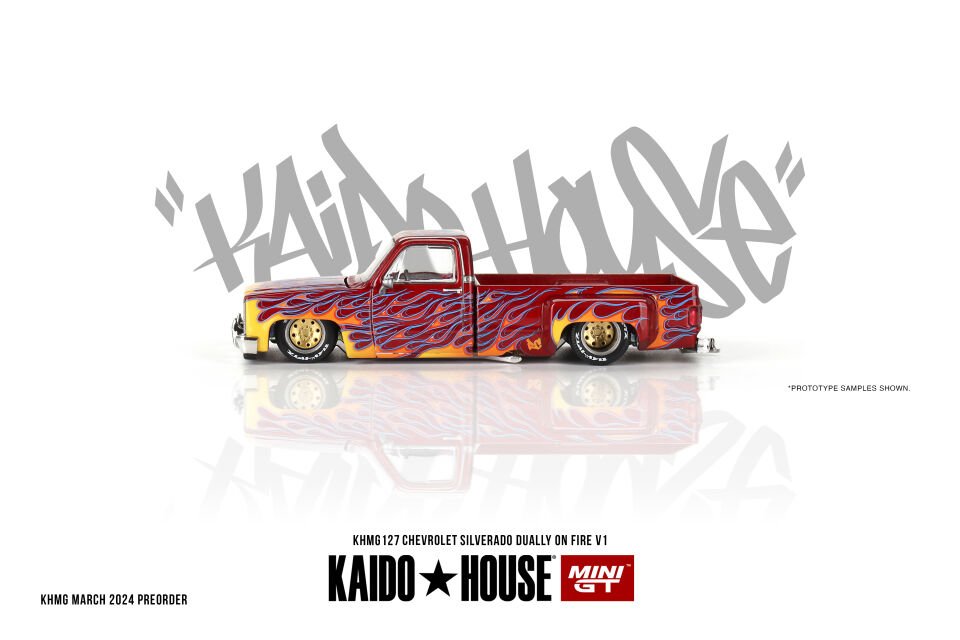 KAIDOHOUSE x MINI GT Chevrolet Silverado Dually on Fire V1