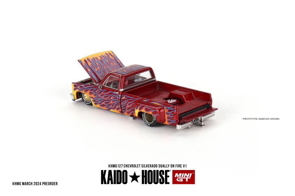 KAIDOHOUSE x MINI GT Chevrolet Silverado Dually on Fire V1