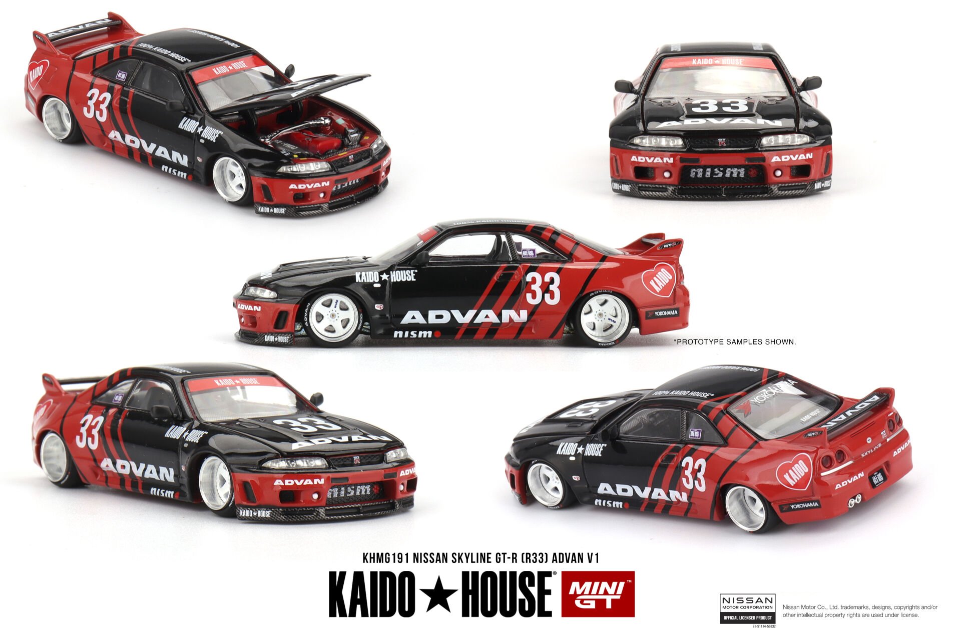 Mini GT 1/64 Nissan Skyline GT-R (R33) Kaido Works ADVAN